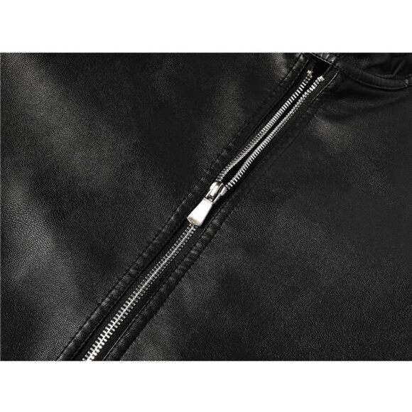 Leather Jacket Men Black Slim Black01 - Picture 5 of 6